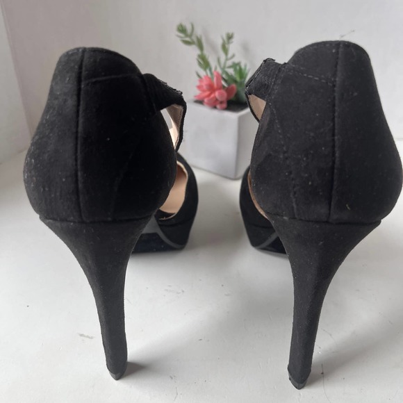 NINE WEST Saskia Strappy Platform Heels Stiletto Pumps Shoes Black Suede Leather - Picture 7 of 12